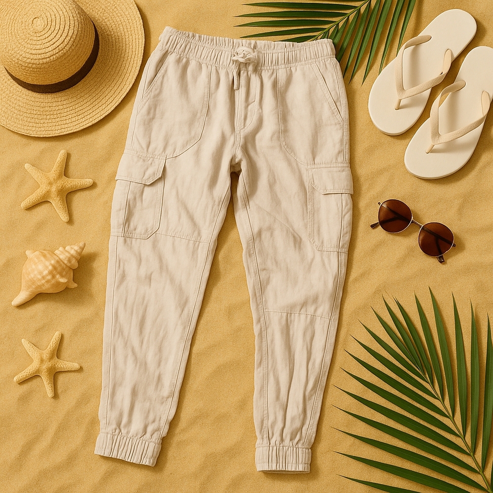 Beige Cargo Jogger Pants